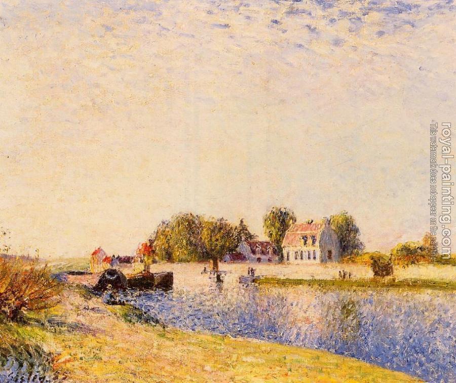 Alfred Sisley : The Dam on the Loing, Barges